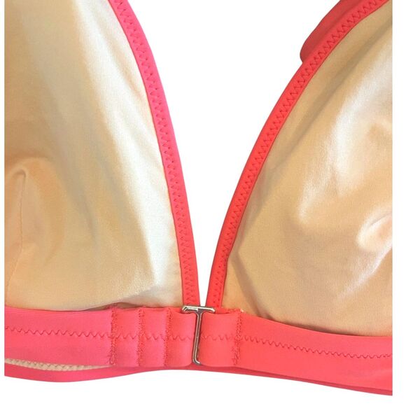 J Crew Womens Bikini Top Large Pink Triangle Ruffles Soft Padded Cups EUC - Picture 9 of 10